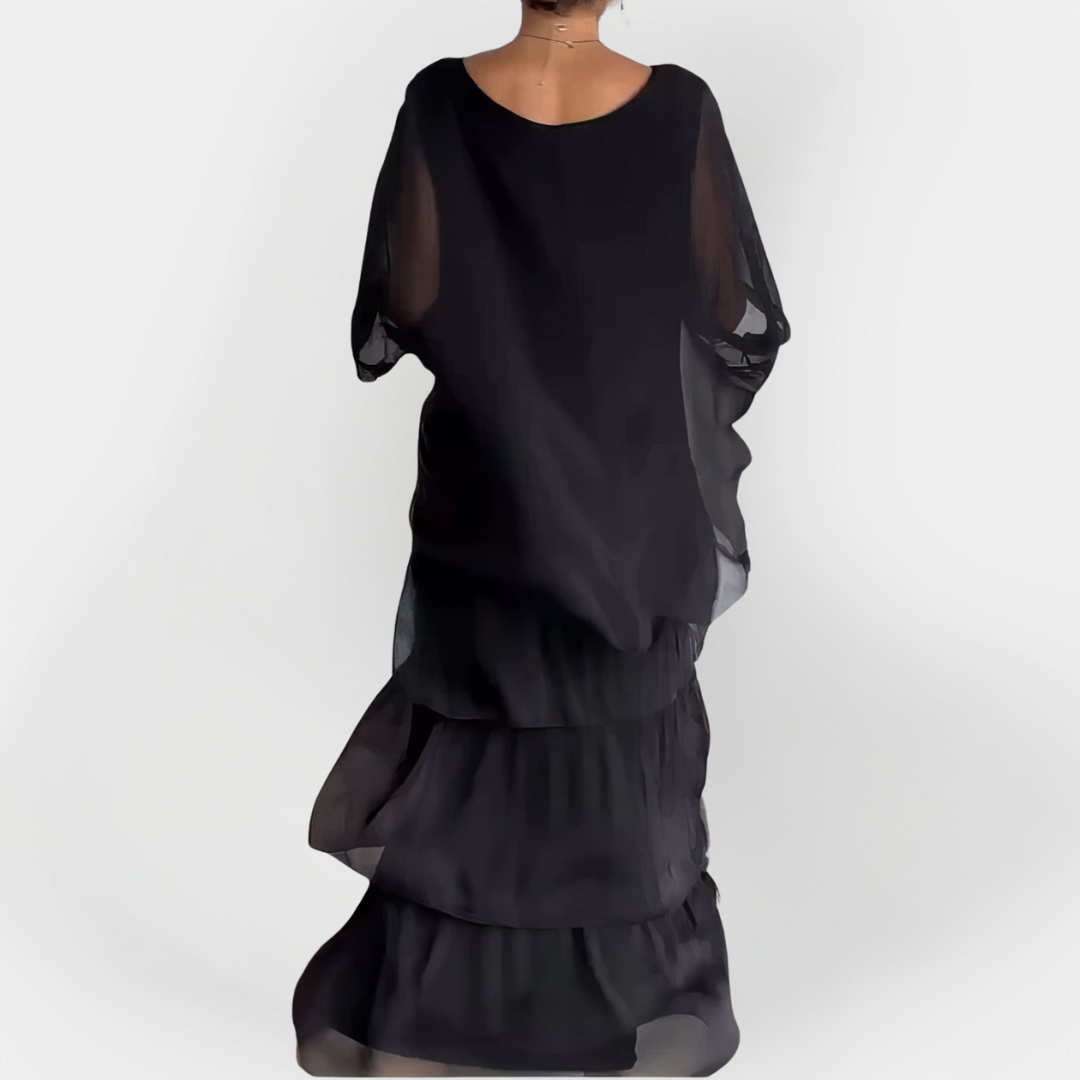 Vestido Plissado com Efeito de Camadas Duplas