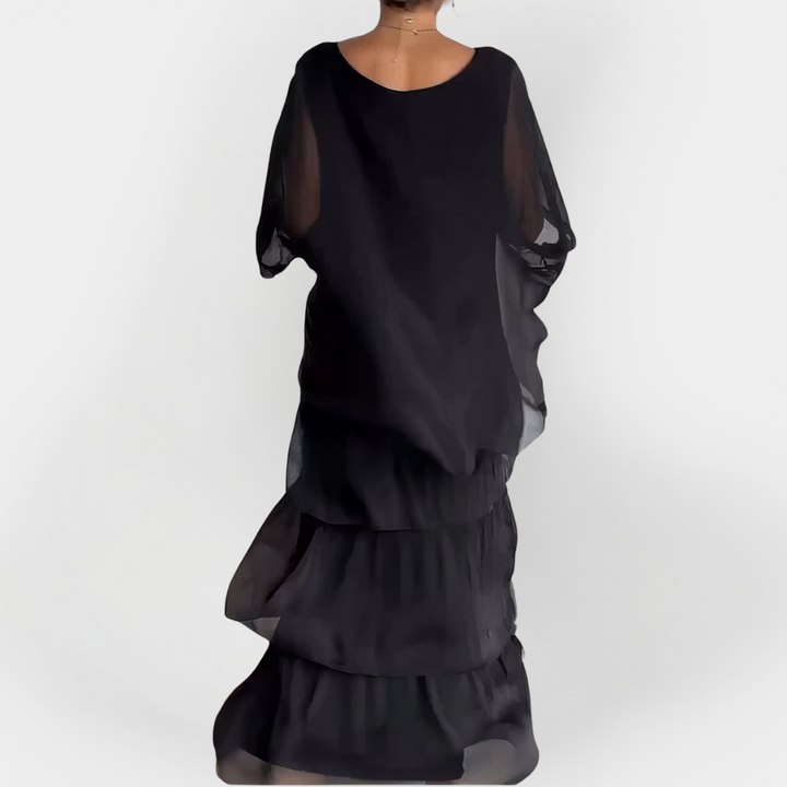 Vestido Plissado com Efeito de Camadas Duplas