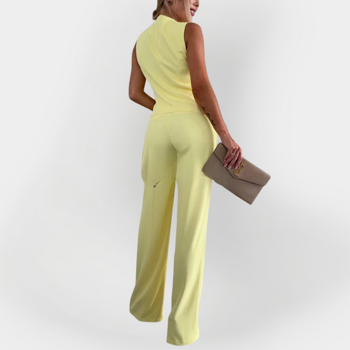 Conjunto Elegante de Calças com Top Sem Mangas