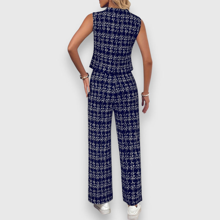 Conjunto de Dois Peças com Decote em V e Calças Correspondentes