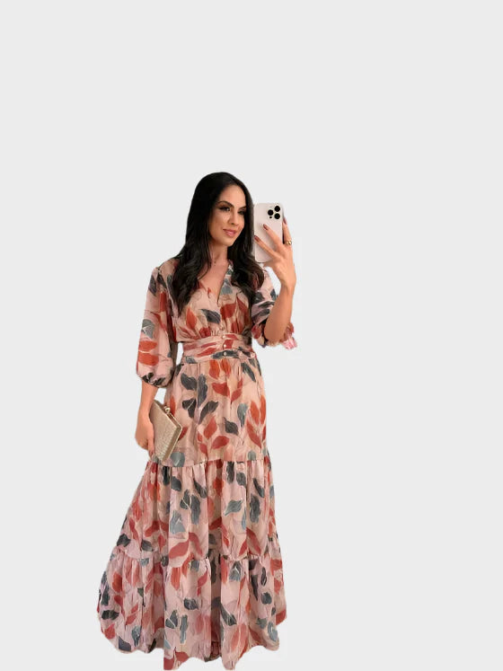 Vestido Longo com Padrão Floral e Corte Confortável para Dias Elegantes