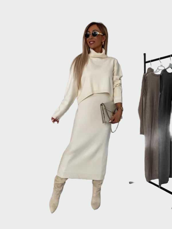 Conjunto Vestido e Pullover de Gola Alta