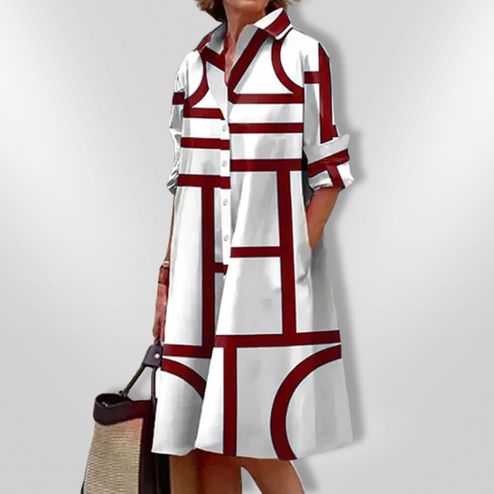 Vestido Midi com Padrão Geométrico