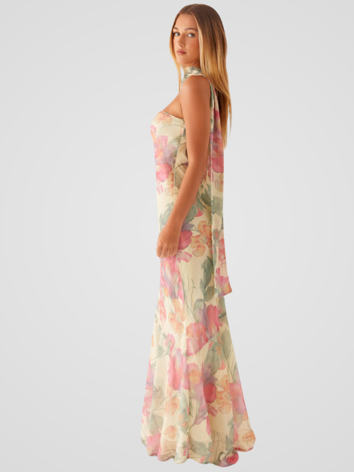 Vestido maxi com padrão floral