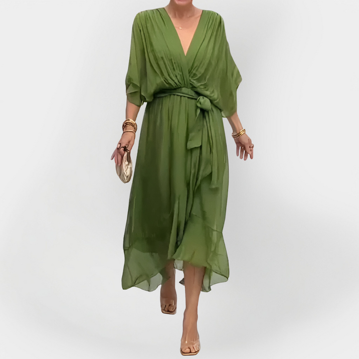 Vestido de Chiffon com Decote em V