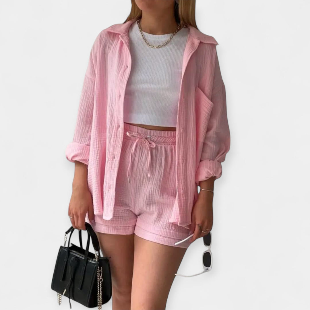 Conjunto de Top e Calções Bicolor de Verão