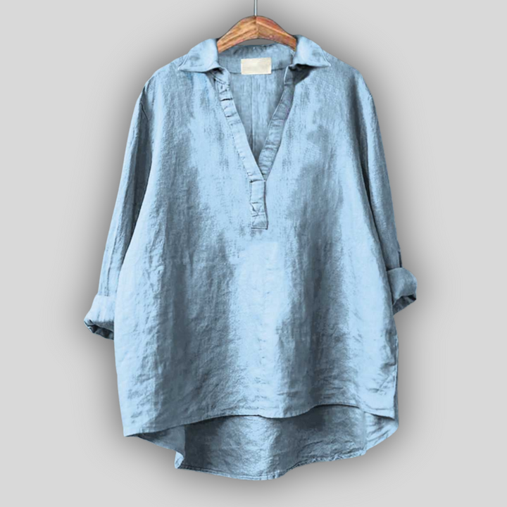 Blusa de Linho Branca com Decote em V