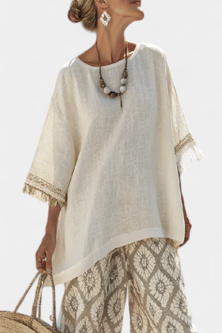 Conjunto Boho Chic Daisy: Blusa Longa e Calças Impressas para um Estilo Único