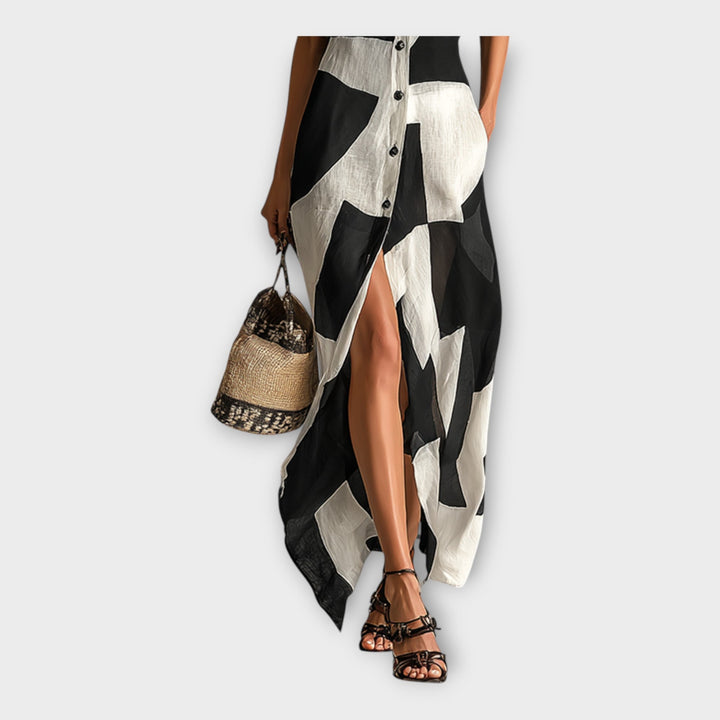 Vestido longo elegante com design moderno e sofisticação atemporal