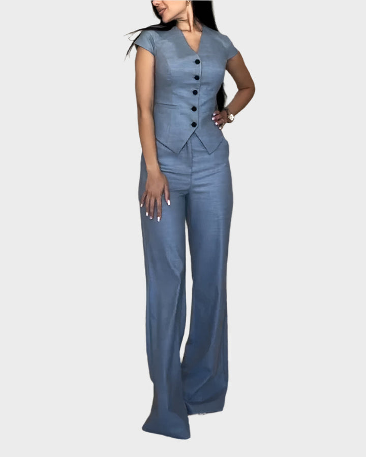 Conjunto com Top em Forma de V e Calças