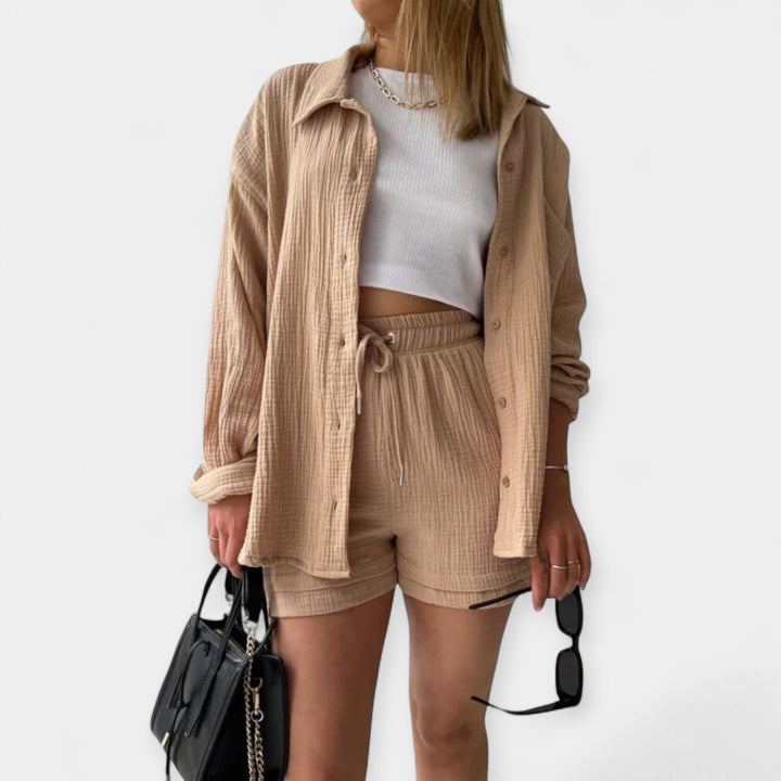 Conjunto de Top e Calções Bicolor de Verão