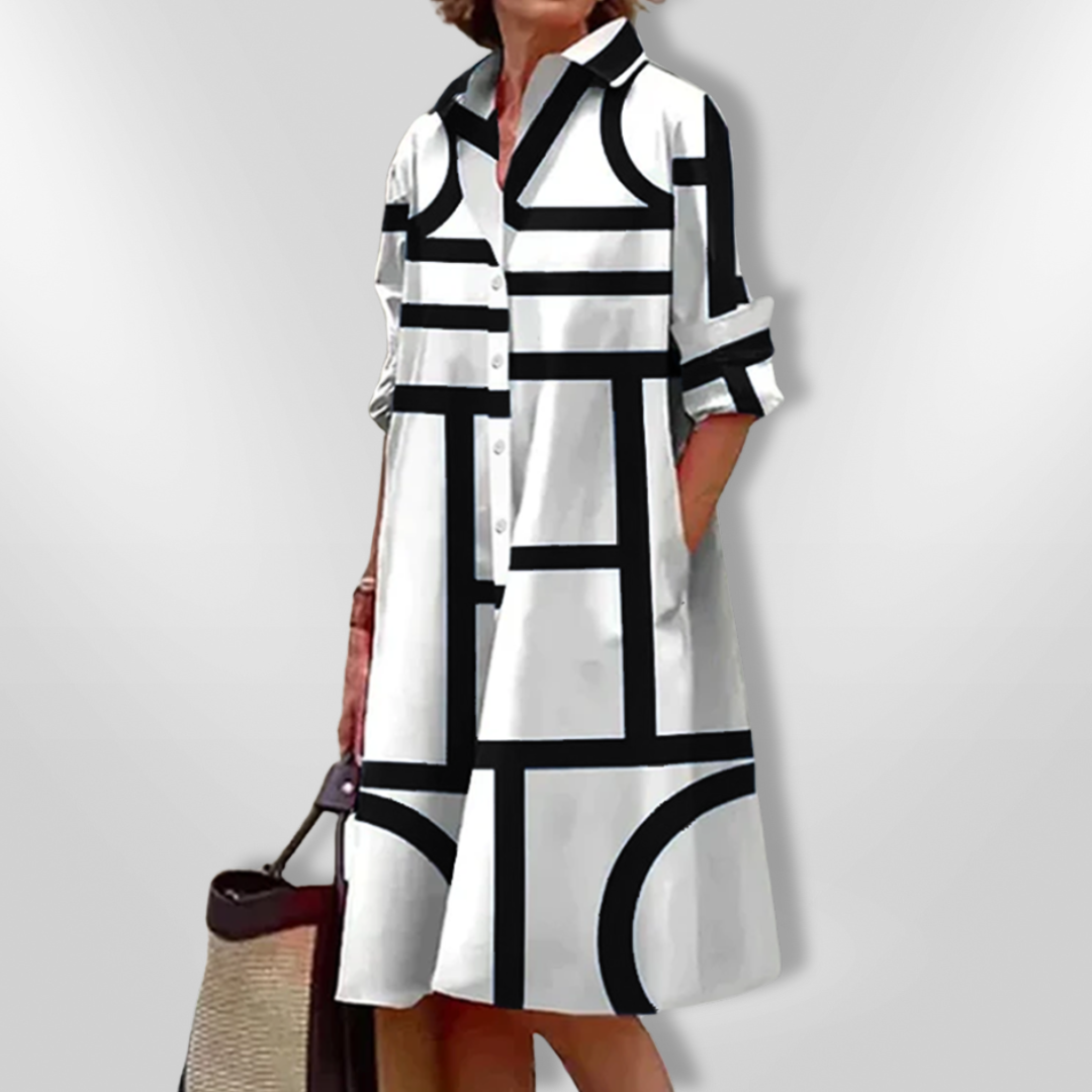 Vestido Midi com Padrão Geométrico