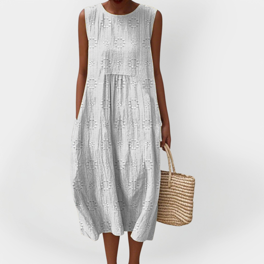 Vestido Sem Mangas Elegante em Algodão com Bolso