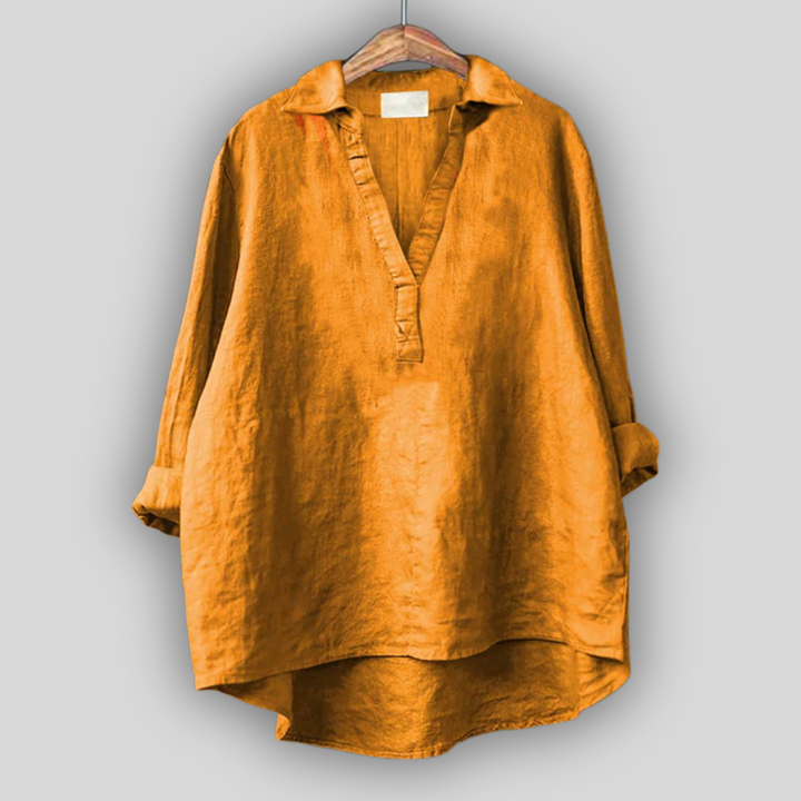 Blusa de Linho Branca com Decote em V