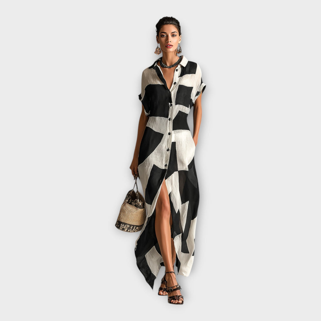 Vestido longo elegante com design moderno e sofisticação atemporal