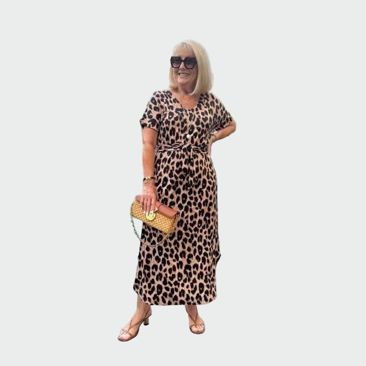 Vestido com impressão de leopardo e Decote em V Impressionante