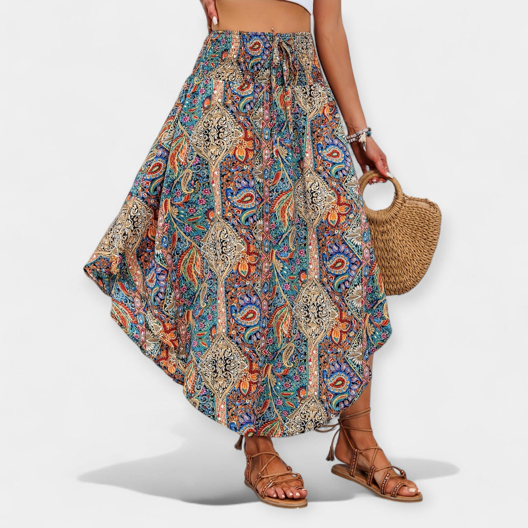 Saia Midi Floral com Cintura Alta