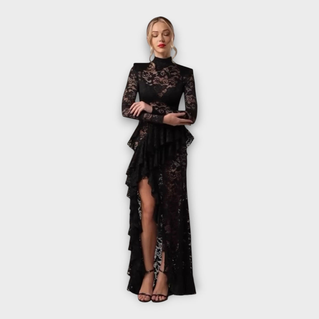 Vestido de renda assimétrico com design sofisticado