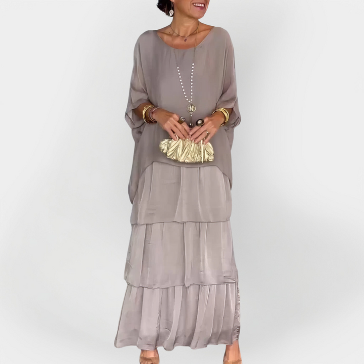 Vestido Plissado com Efeito de Camadas Duplas