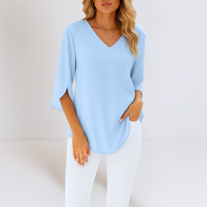 Blusa Elegante com Decote em V e Mangas Abertas