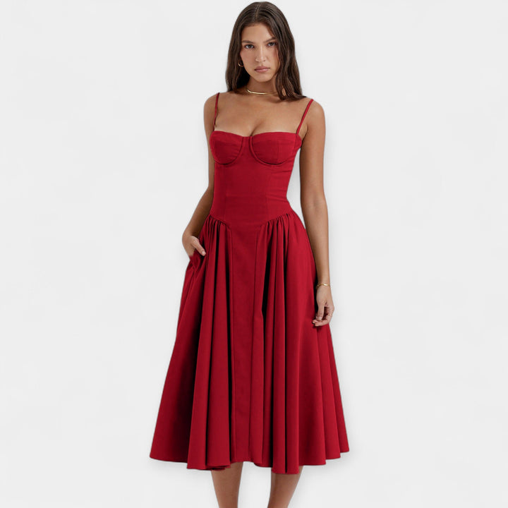 Vestido Midi Retro com Alças Finas