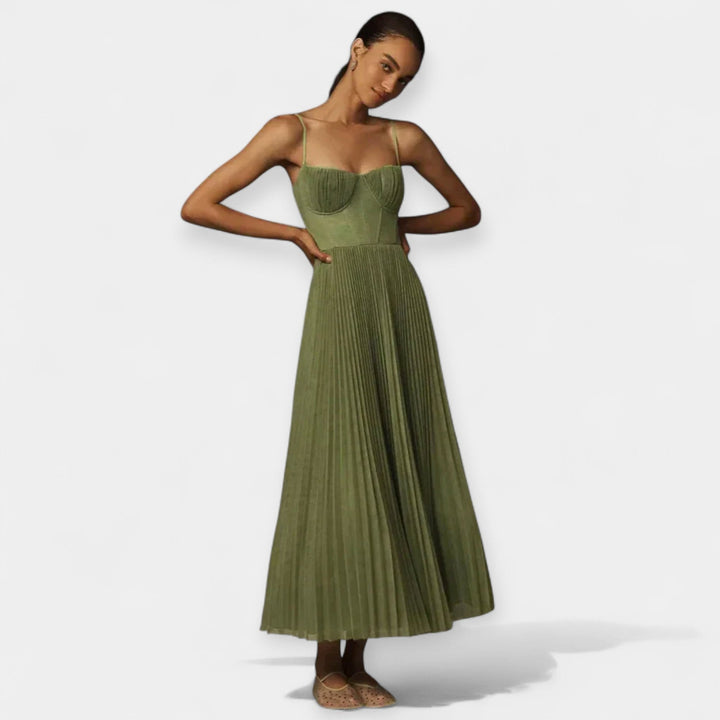 Vestido Midi com Design Plissado e Tule