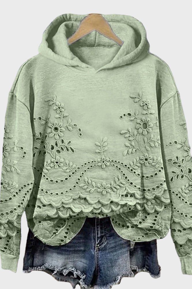 Sweatshirt com Capuz em Renda Verde Pradaria
