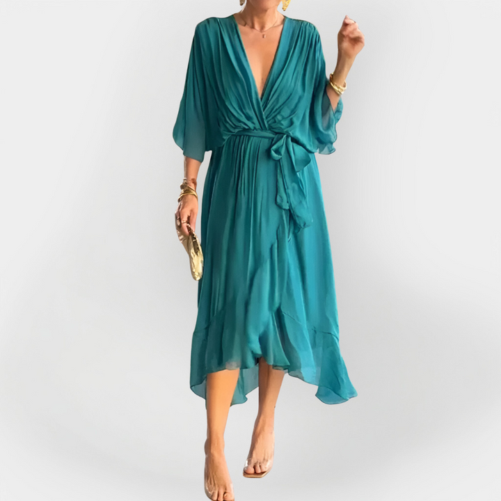 Vestido de Chiffon com Decote em V