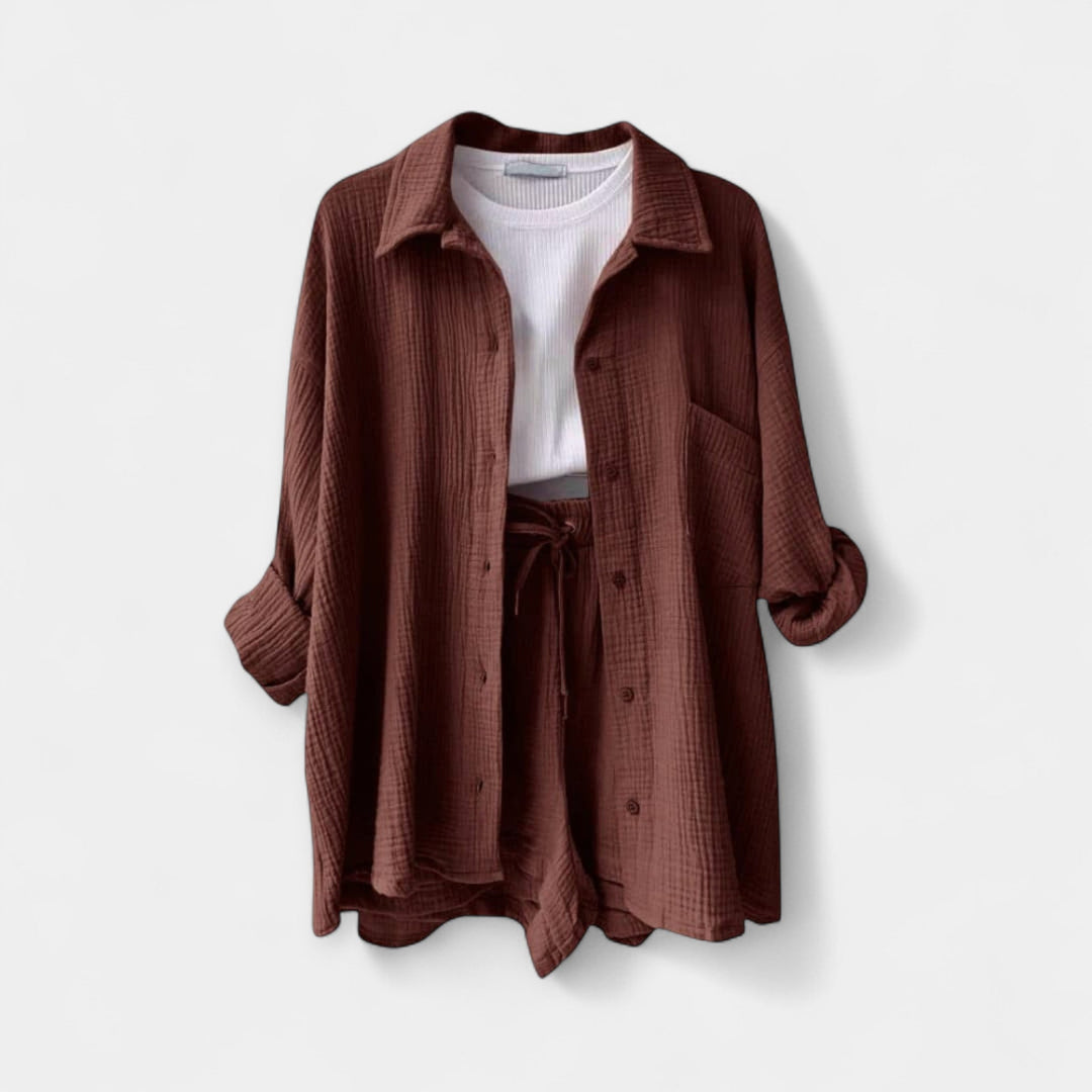 Conjunto de Top e Calções Bicolor de Verão