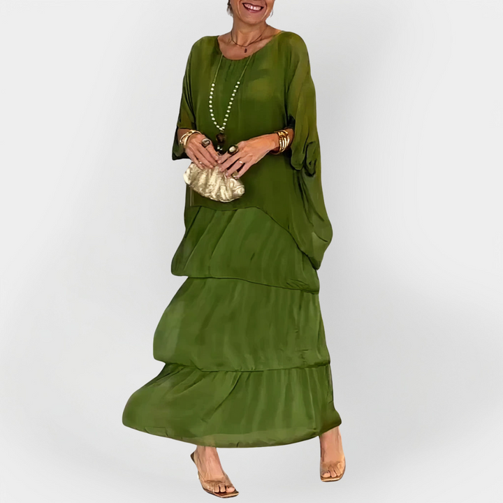 Vestido Plissado com Efeito de Camadas Duplas