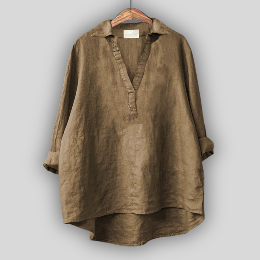 Blusa de Linho Branca com Decote em V
