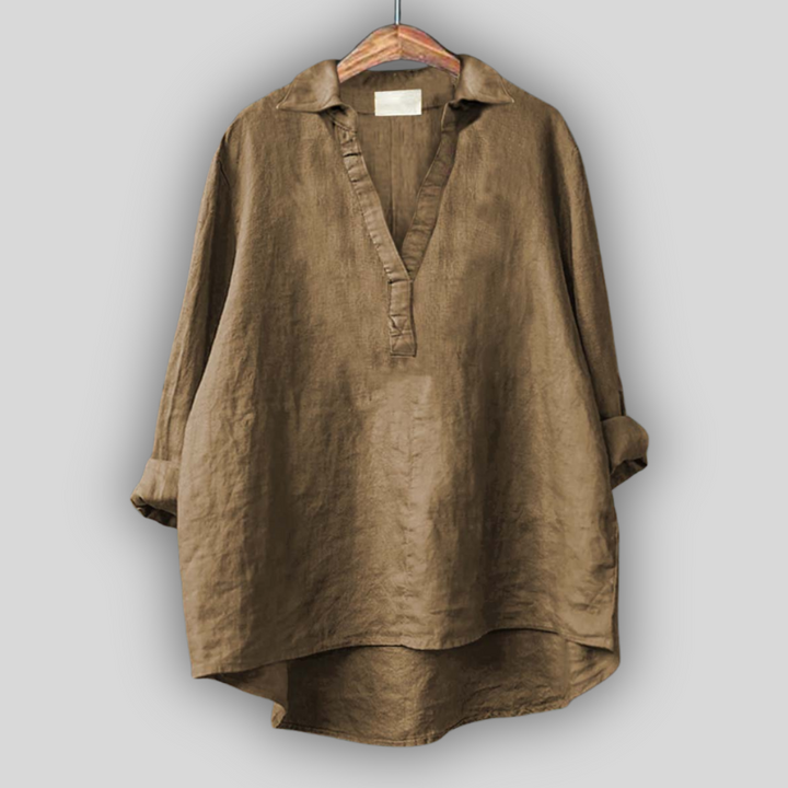 Blusa de Linho Branca com Decote em V