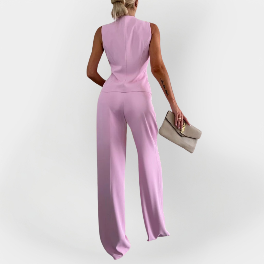 Conjunto Elegante de Calças com Top Sem Mangas
