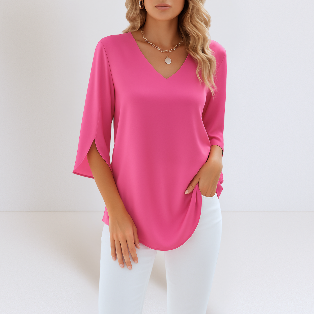 Blusa Elegante com Decote em V e Mangas Abertas
