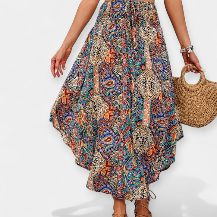 Saia Midi Floral com Cintura Alta