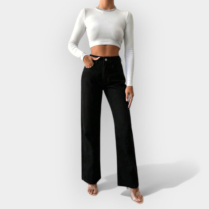 Jeans de Cintura Alta com Pernas Largas