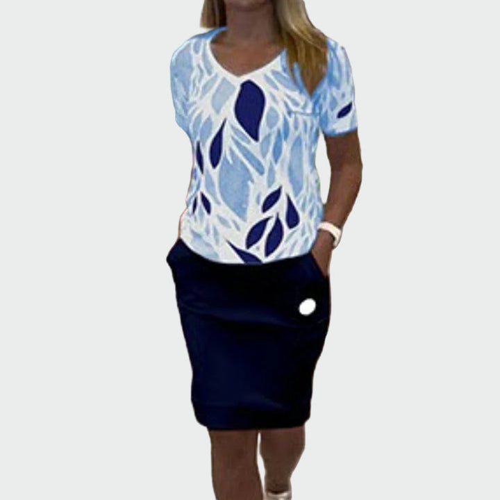 Conjunto de Top com Padrão e Saia Elegante