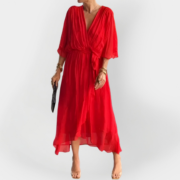 Vestido de Chiffon com Decote em V
