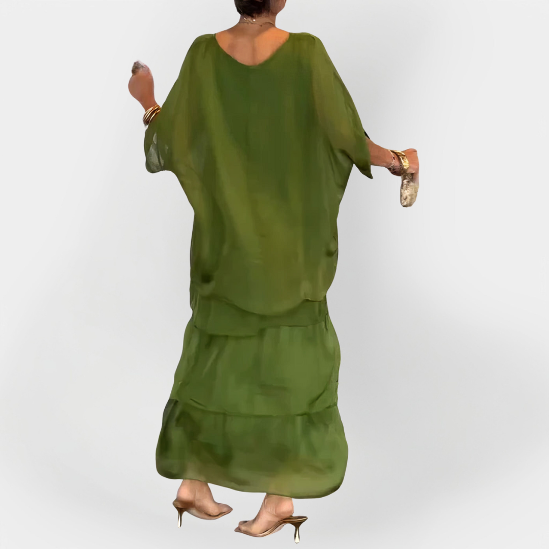 Vestido Plissado com Efeito de Camadas Duplas