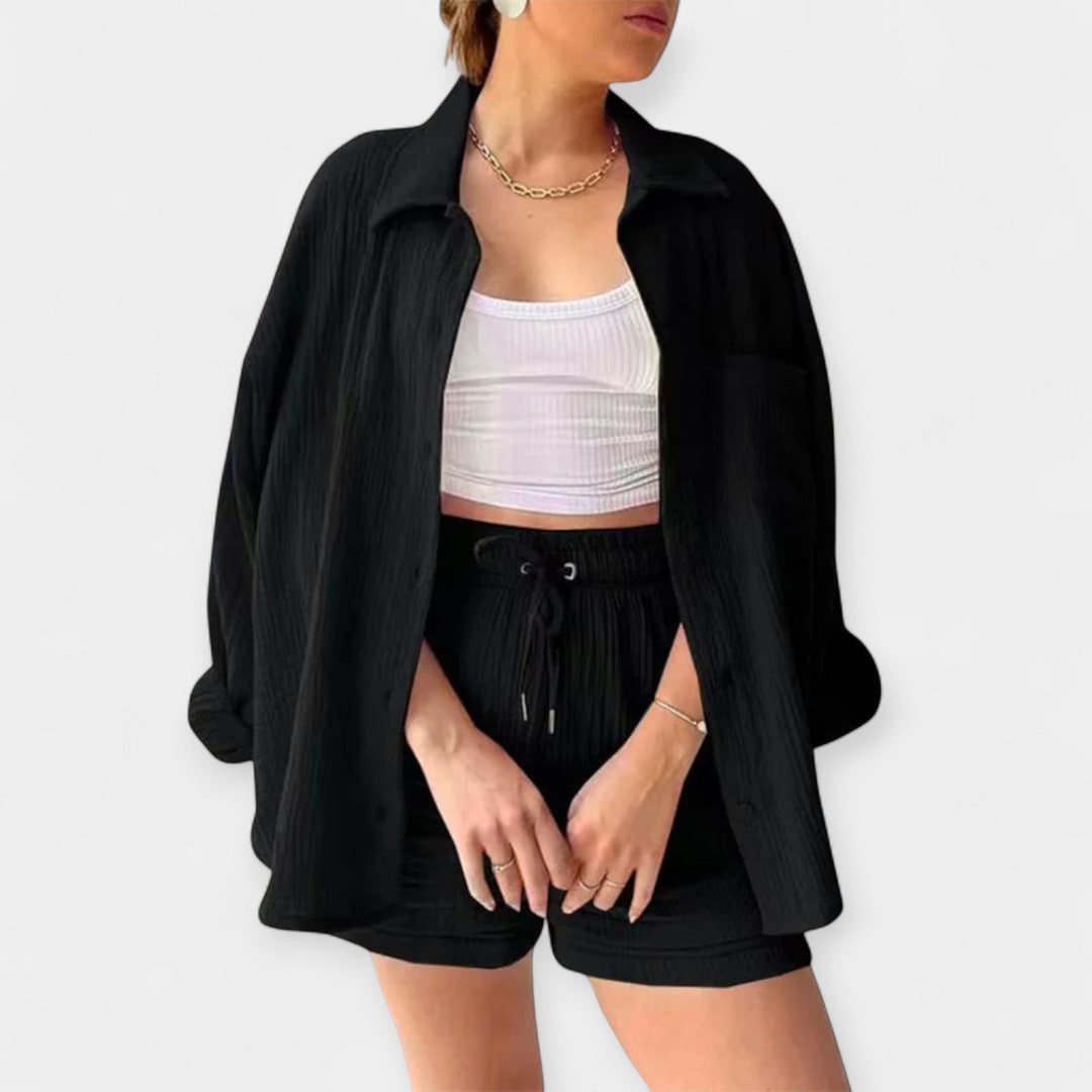 Conjunto de Top e Calções Bicolor de Verão