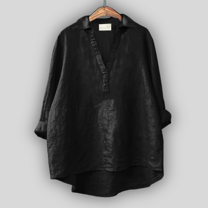 Blusa de Linho Branca com Decote em V