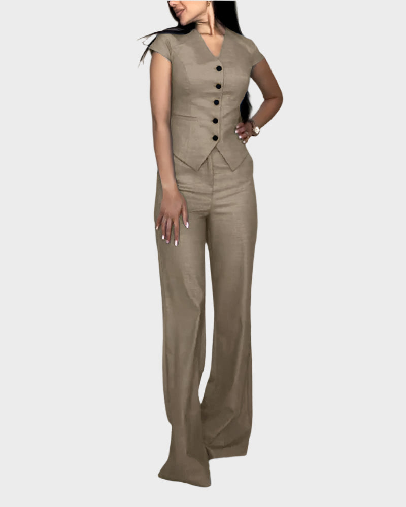 Conjunto com Top em Forma de V e Calças
