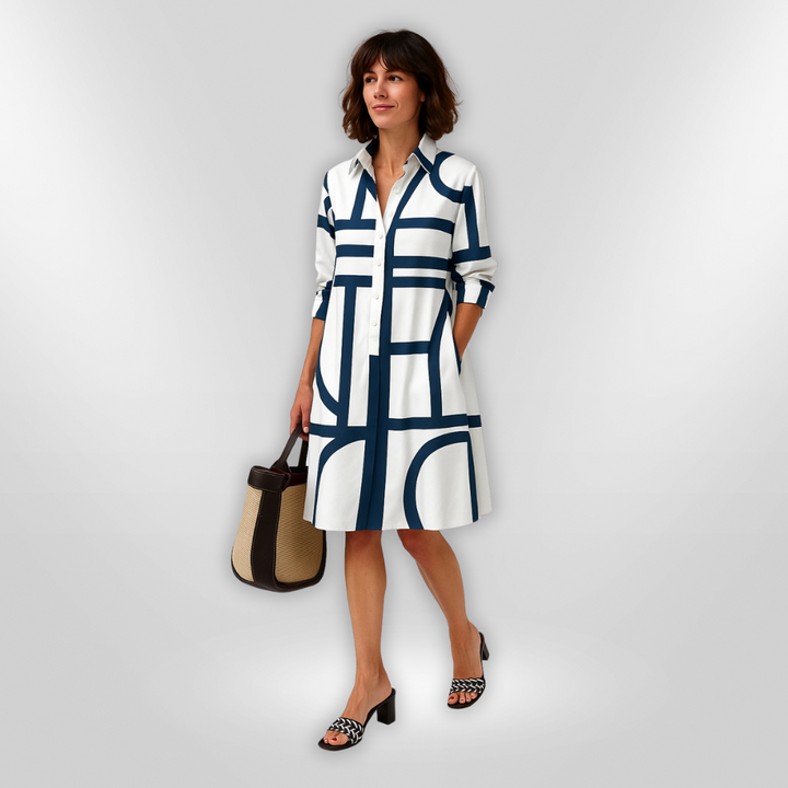 Vestido Midi com Padrão Geométrico