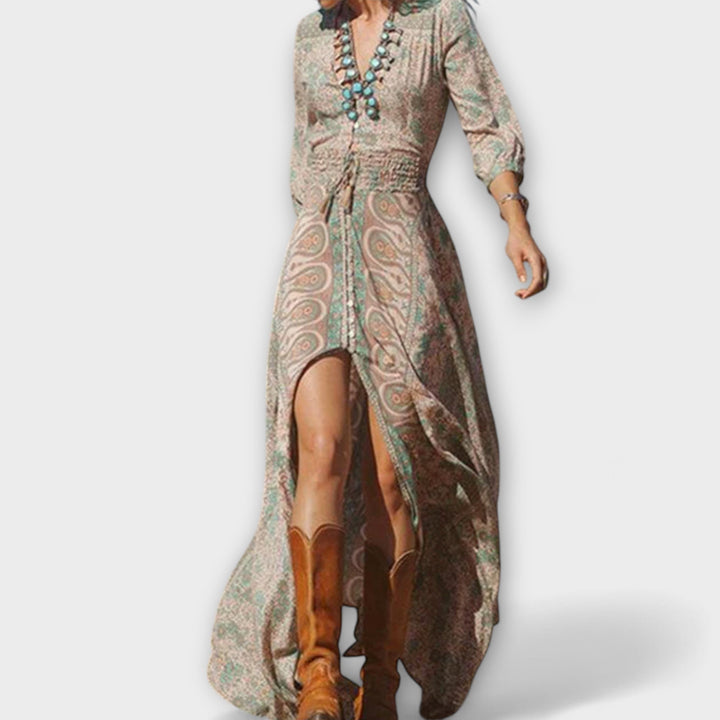 Vestido maxi em estilo boémio suave