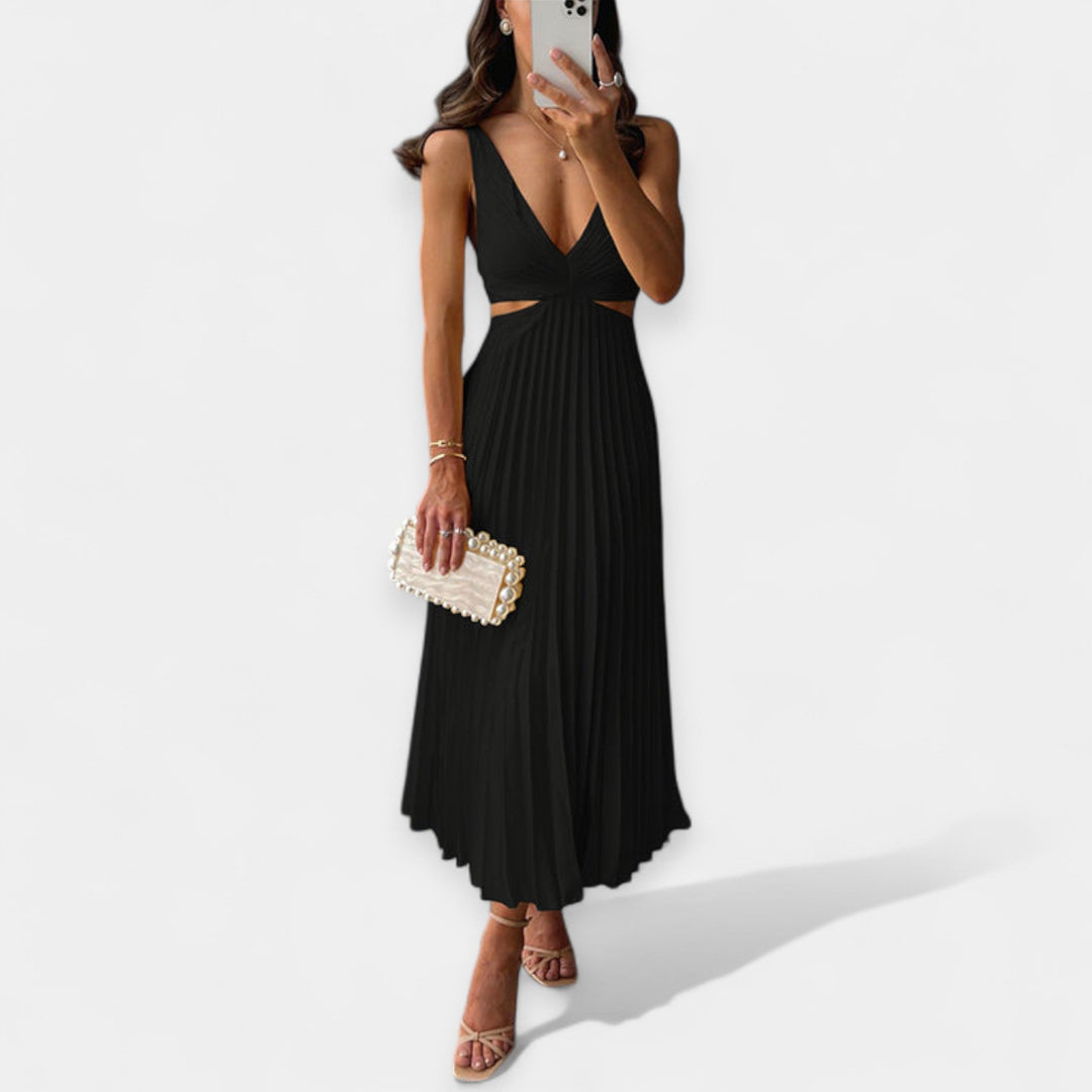 Vestido Maxi com Design Plissado