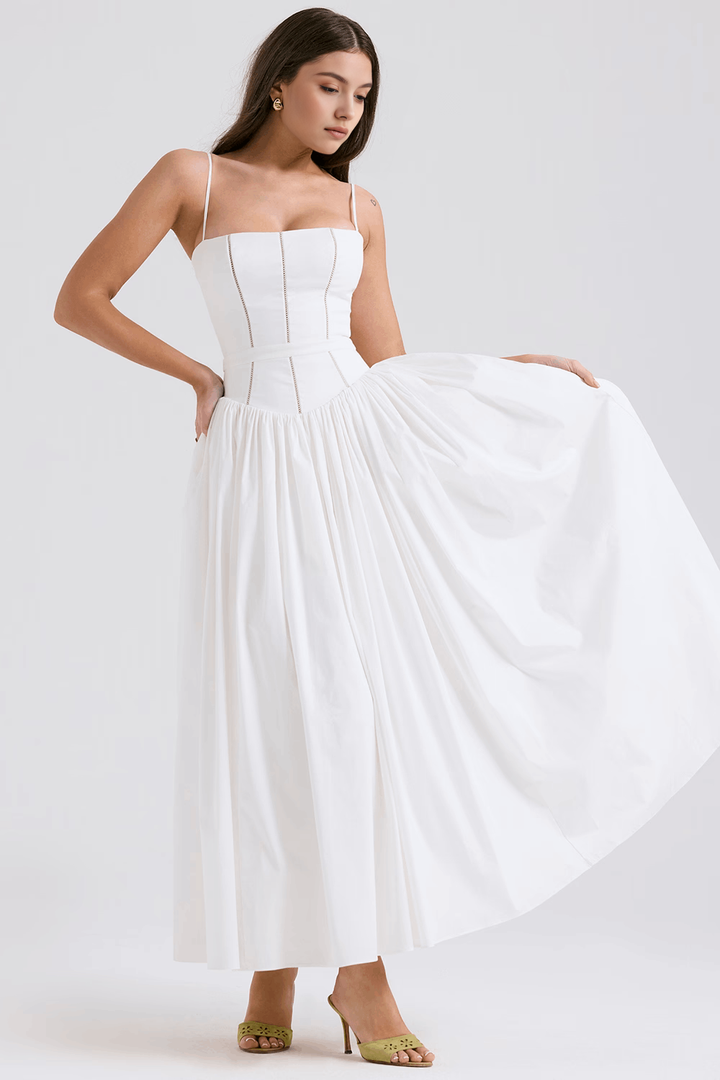 Vestido Maxi com Alças Finas e Padrão Floral