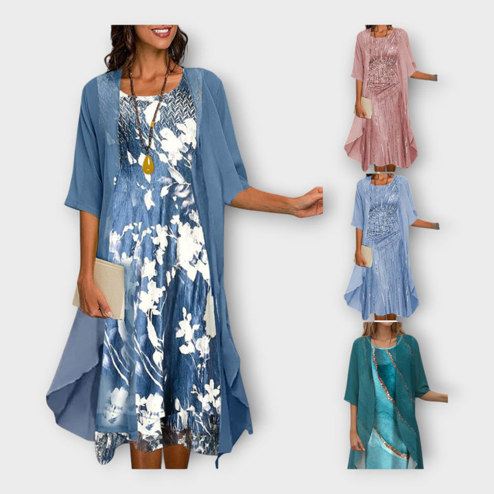 Vestido Arejado com Casaco Externo e Padrões