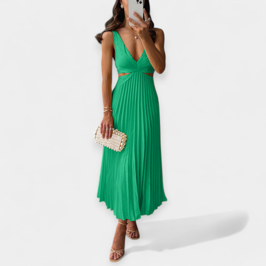 Vestido Maxi com Design Plissado