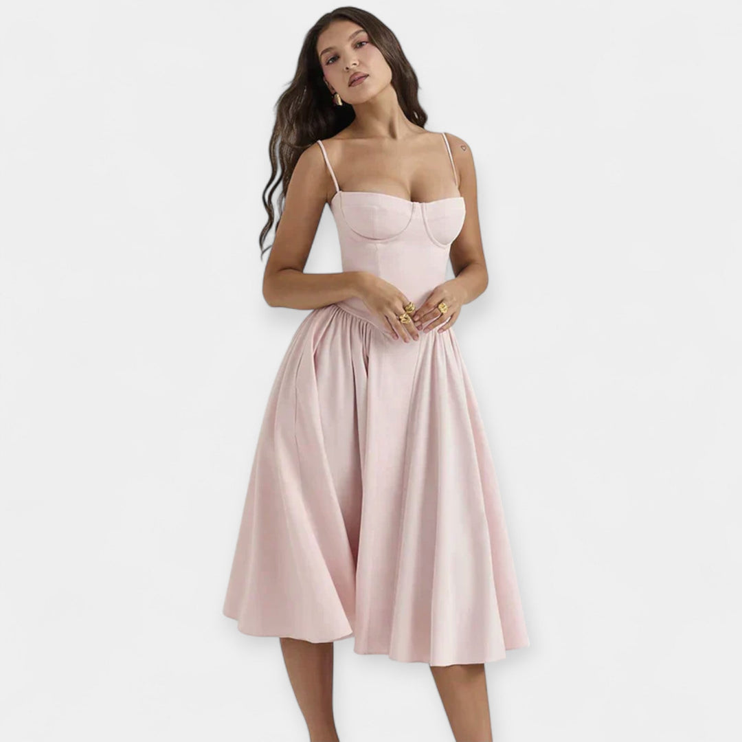 Vestido Midi Retro com Alças Finas