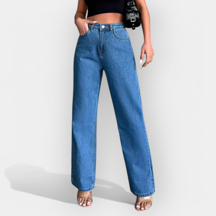 Jeans de Cintura Alta com Corte Larguinho
